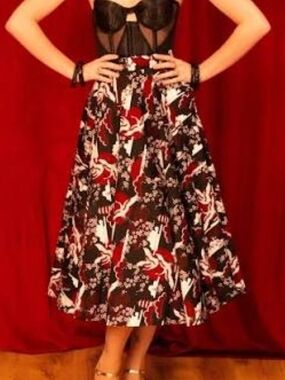 What Katie Did - Claret Crane Adjustable 1950s Circle Skirt, UK16